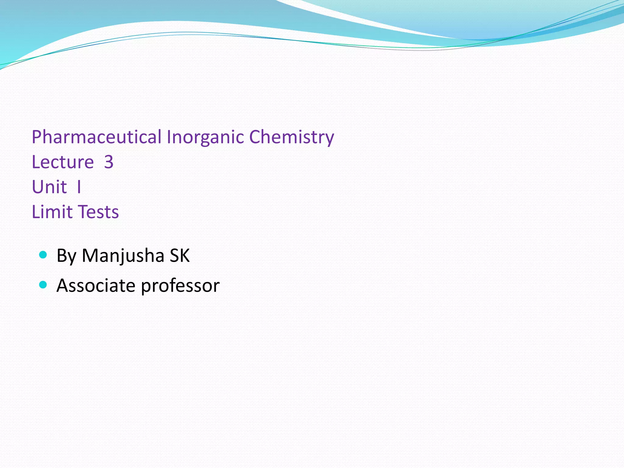 Pharmaceutical Inorganic Chemistry -B Pharmacy First Year -First ...
