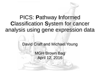 PICS: Pathway Informed
Classification System for cancer
analysis using gene expression data
David Craft and Michael Young
MGH Brown Bag
April 12, 2016
 