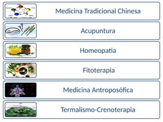 Medicina Tradicional Chinesa
Acupuntura
Homeopatia
Fitoterapia
Medicina Antroposófica
Termalismo-Crenoterapia
 