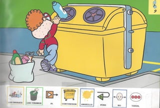 Bolechas contenedor amarillo con pictogramas arasaac