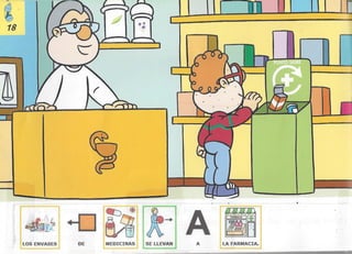 Bolechas contenedor amarillo con pictogramas arasaac