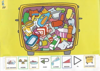 Bolechas contenedor amarillo con pictogramas arasaac