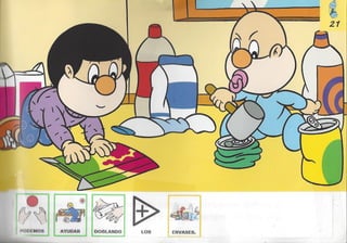 Bolechas contenedor amarillo con pictogramas arasaac