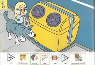 Bolechas contenedor amarillo con pictogramas arasaac