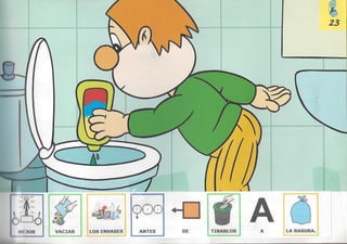 Bolechas contenedor amarillo con pictogramas arasaac