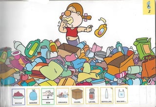 Bolechas contenedor amarillo con pictogramas arasaac