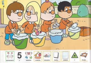 Bolechas contenedor amarillo con pictogramas arasaac