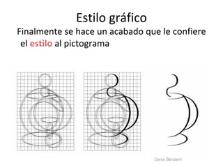 Estilo gráfico
Finalmente se hace un acabado que le confiere
el estilo al pictograma

Dana Berstein

 