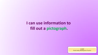 I can use information to
fill out a pictograph.
Credits
Fazila Sadiq, Kindergarten Teacher
 