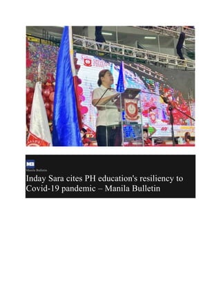 Manila Bulletin
Inday Sara cites PH education's resiliency to
Covid-19 pandemic – Manila Bulletin
 