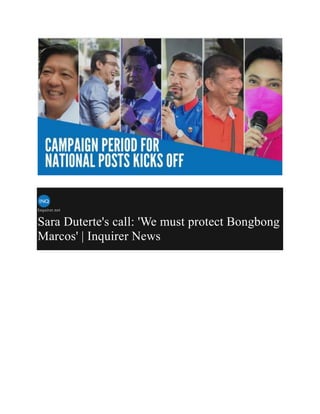 Inquirer.net
Sara Duterte's call: 'We must protect Bongbong
Marcos' | Inquirer News
 