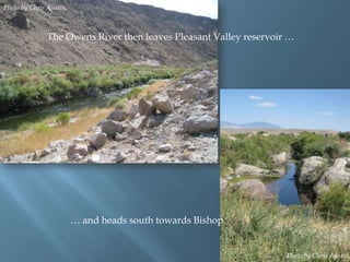 Photo by Chris Austin.

The Owens River then leaves Pleasant Valley reservoir …

… and heads south towards Bishop.

Photo by Chris Austin.

 