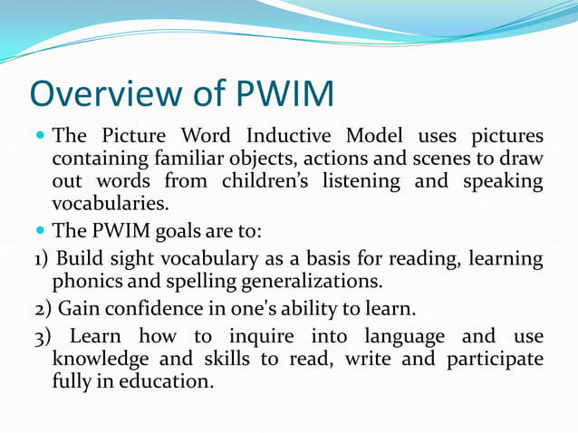 Picture Word Inductive Model (PWIM) | PPTX | Education