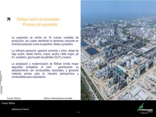Sabemos Cómo
Fondo Inmobiliario
23
Fuente: Reficar
La expansión se centra en 16 nuevas unidades de
producción, las cuales atenderán la demanda creciente en
diversos productos como la gasolina, diésel y propileno.
La refinería producirá: gasolina corriente y extra, diesel de
bajo azufre, diesel marino, coque, azufre, nafta virgen, jet
A1, propileno, gas licuado de petróleo (GLP) y butano.
La ampliación y modernización de Reficar brinda mayor
seguridad energética al país garantizando su
abastecimiento con combustibles nacionales, y generará
materias primas para la industria petroquímica y
combustibles para exportación.
Reficar como un proveedor
Proceso de expansión
Fuente: Reficar. Reficar. Hidrotratadora de Nafta.
 