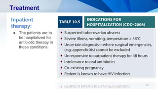 33
Treatment
Inpatient
therapy:
● The patients are to
be hospitalized for
antibiotic therapy in
these conditions:
 