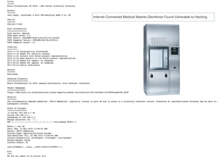 Internet-Connected Medical Washer-Disinfector Found Vulnerable to Hacking
 