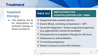 Treatment
Inpatient
therapy:
● The patients are to
be hospitalized for
antibiotic therapy in
these conditions:
32
 