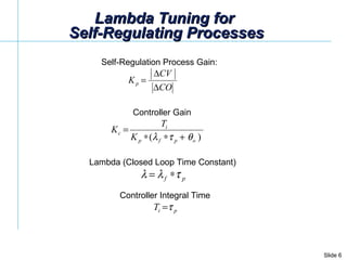 Lambda Tuning for  Self-Regulating Processes Self-Regulation Process Gain: Controller Gain Controller Integral Time Lambda...