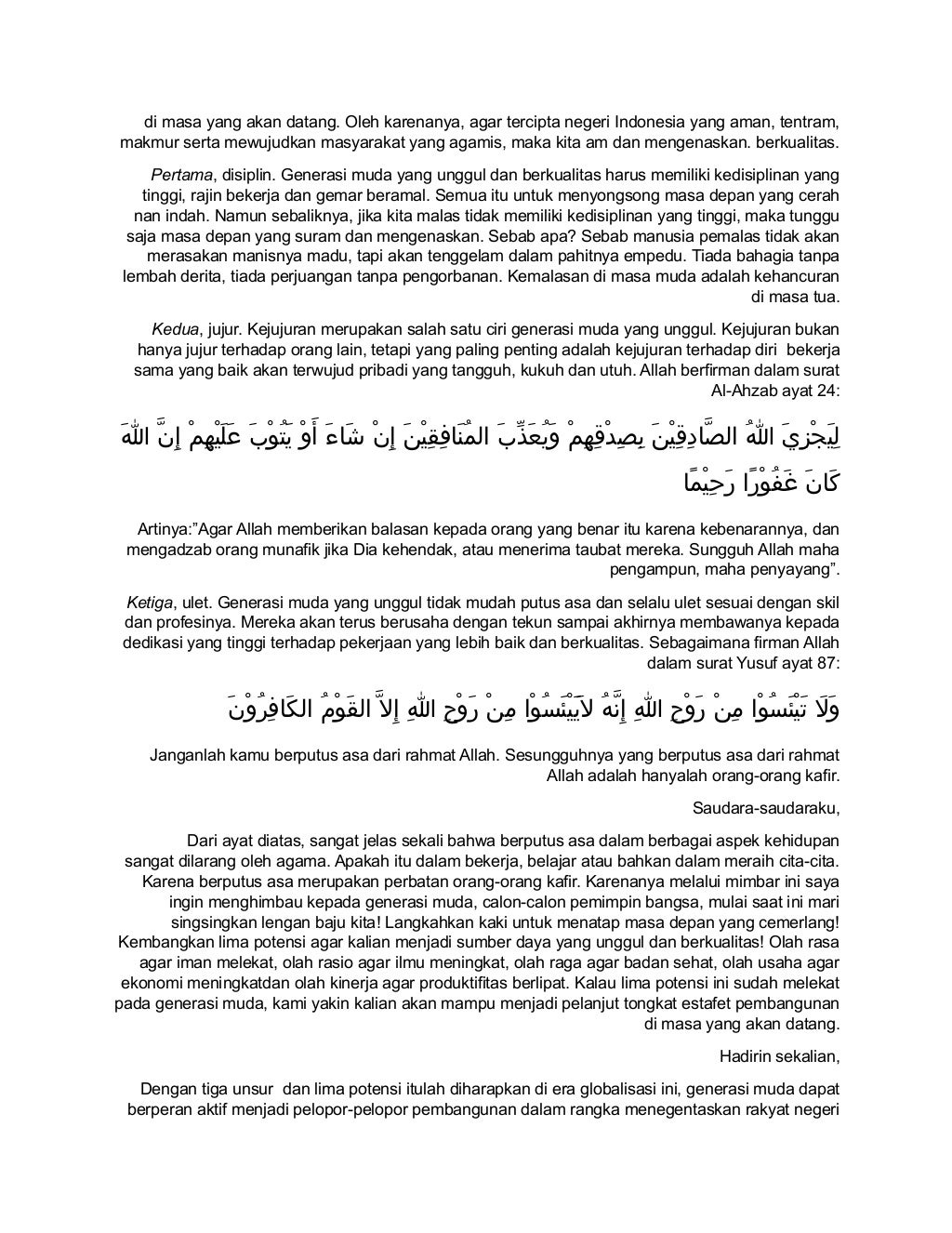 Pidato bahasa arab