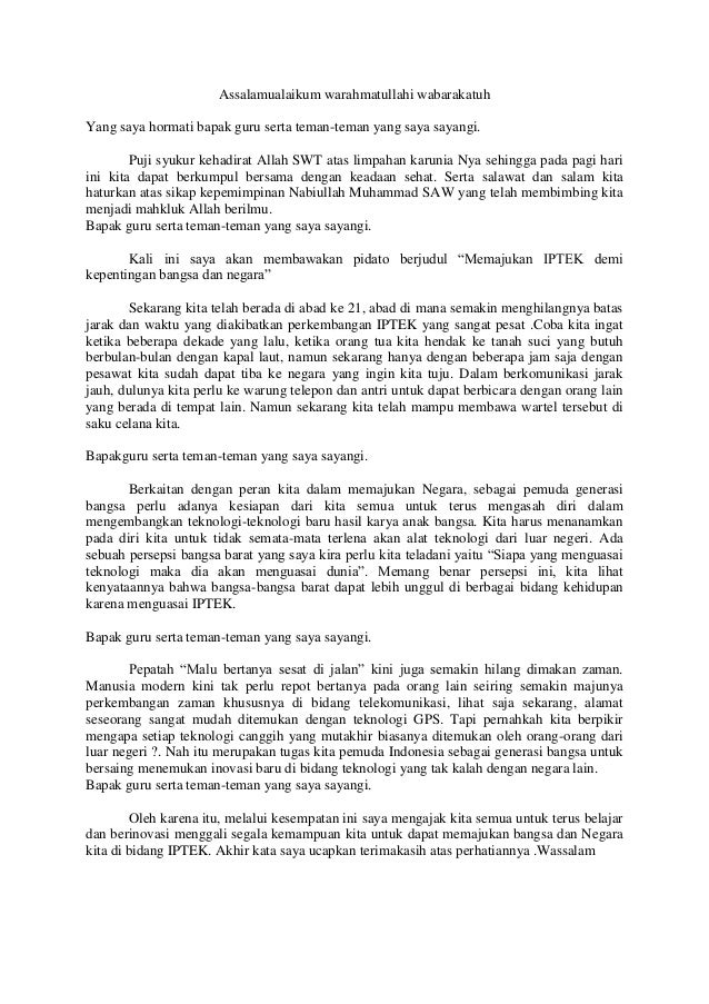 Pidato Bahasa Indonesia Iptek