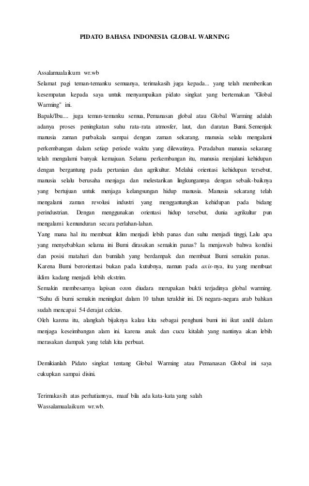 Pidato Bahasa Indonesia Global Warning