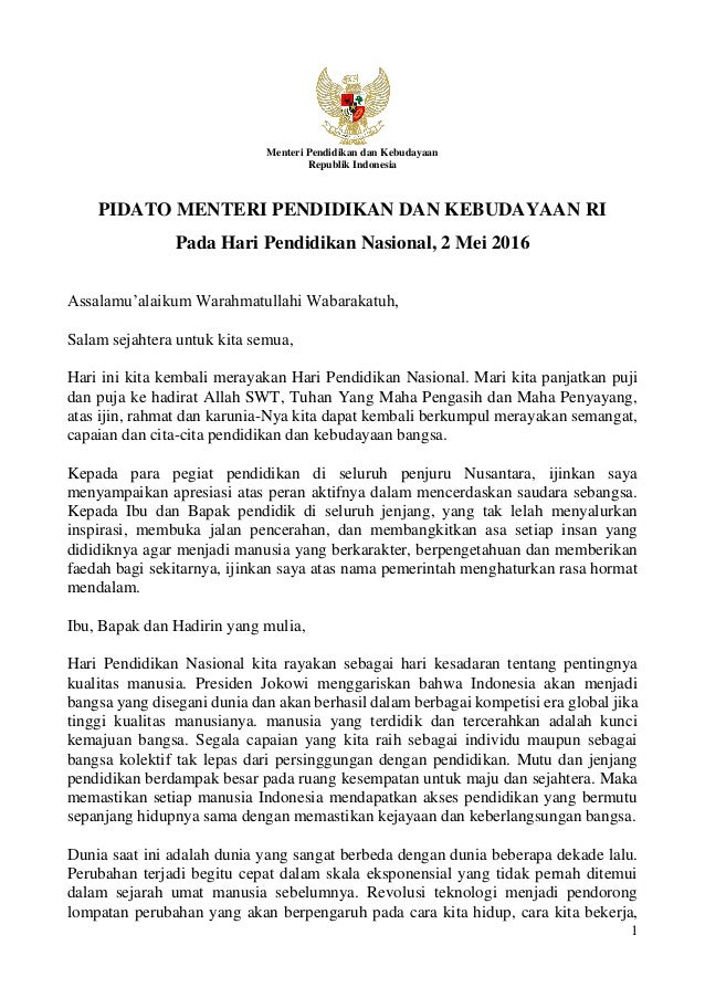 Pidato Mendikbud Hardiknas 2016