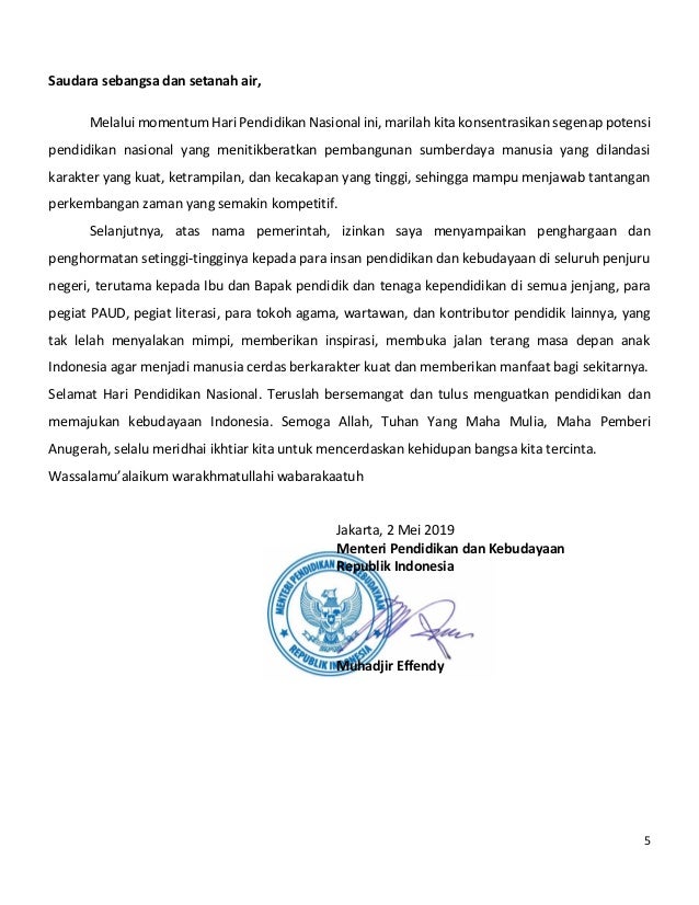 Pidato Mendikbud Hardiknas 2019