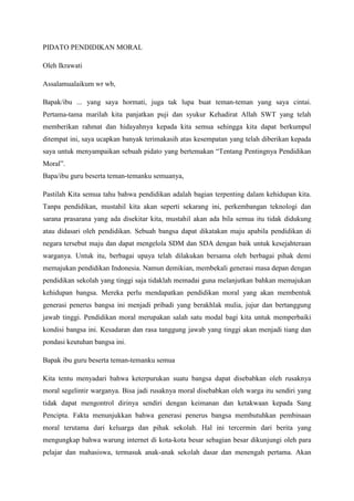 Pidato Pendidikan Moral