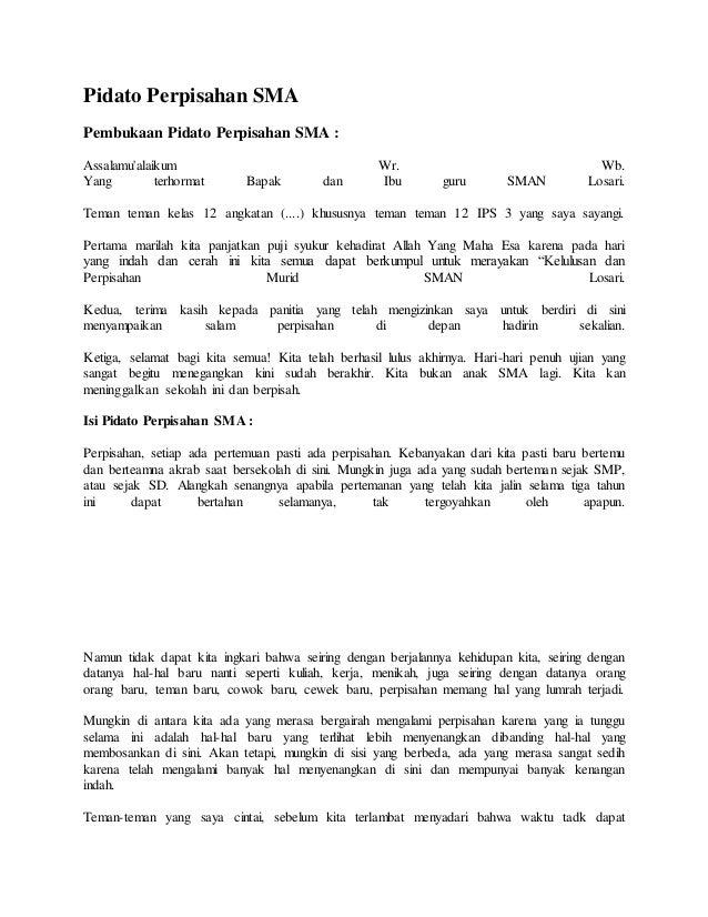 Pidato perpisahan siswa yang meninggalkan