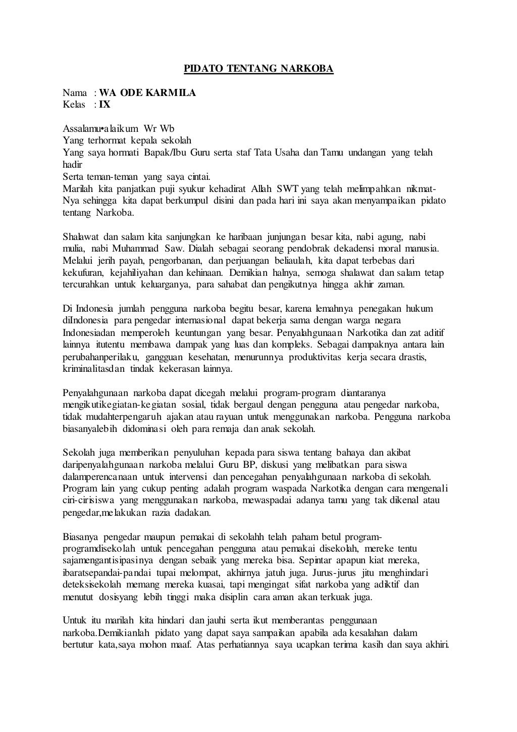 Pidato tentang narkoba
