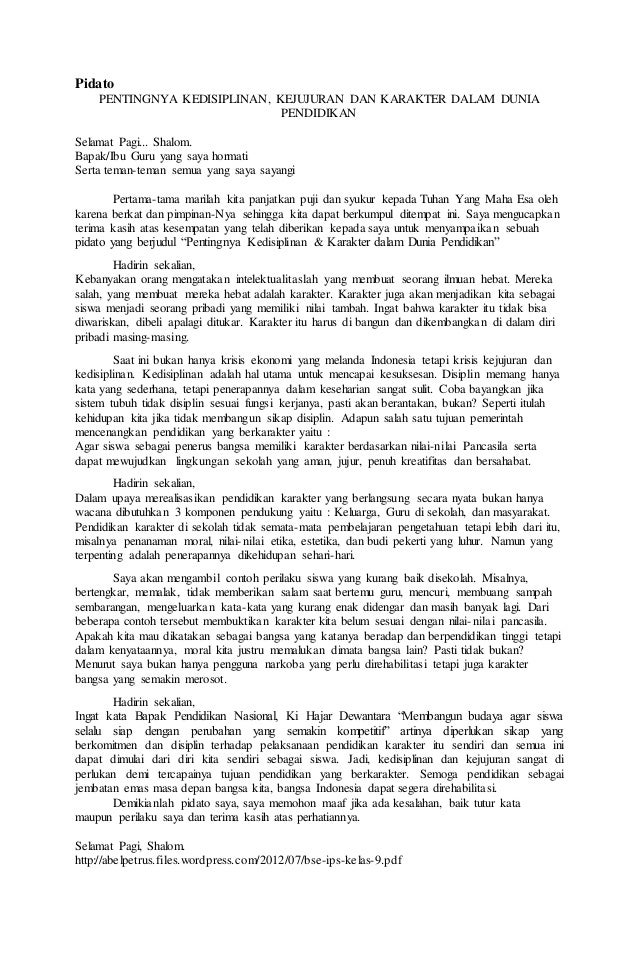 Pidato Tentang Pendidikan Karakter