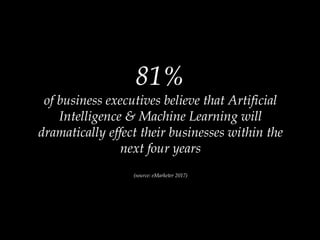 81%
of business executives believe that Artificial
Intelligence & Machine Learning will
dramatically effect their businesses within the
next four years
(source: eMarketer 2017)
 