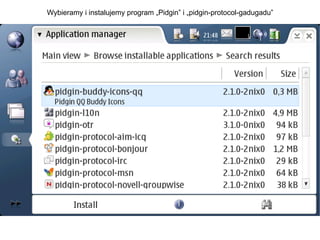 Wybieramy i instalujemy program „Pidgin” i „pidgin-protocol-gadugadu” 