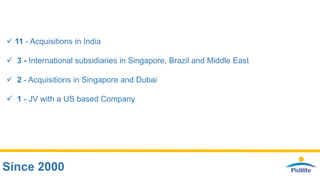 Since 2000
 11 - Acquisitions in India
 3 - International subsidiaries in Singapore, Brazil and Middle East
 2 - Acquisitions in Singapore and Dubai
 1 - JV with a US based Company
 