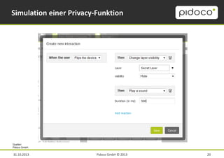 Simulation einer Privacy-Funktion

Quellen:
Pidoco GmbH.

31.10.2013

Pidoco GmbH © 2013

20

 