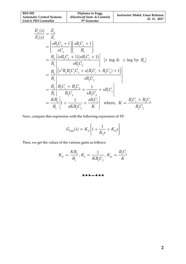 PID Controller Transfer Function | PDF