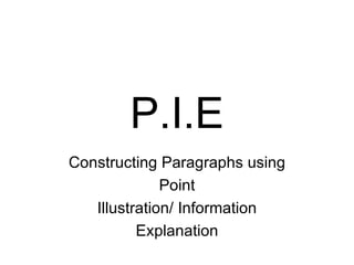 P.I.E Constructing Paragraphs using Point Illustration/ Information Explanation 