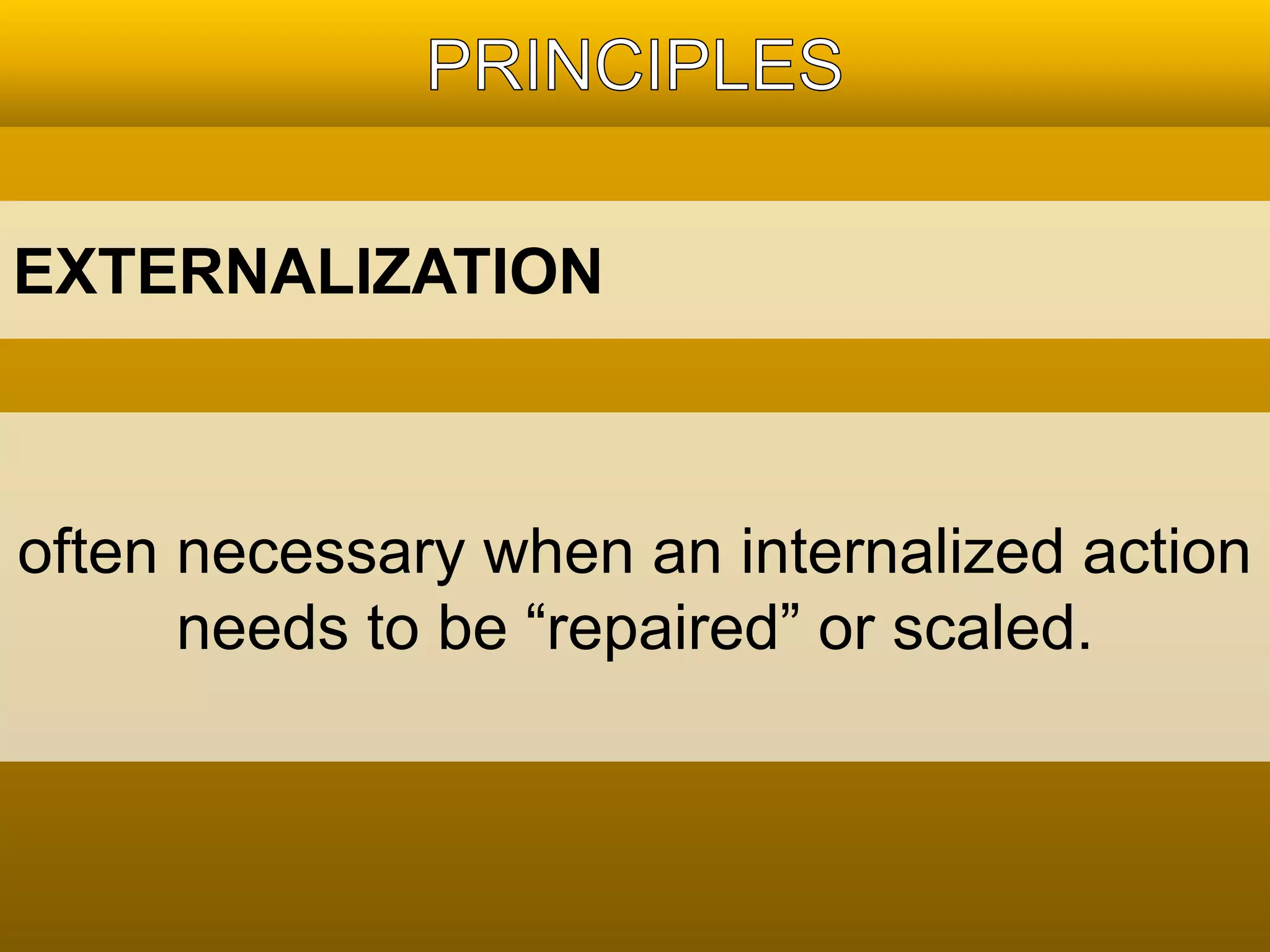 EXTERNALIZATION 
often necessary when an internalized action 
needs to be “repaired” or scaled. 
 