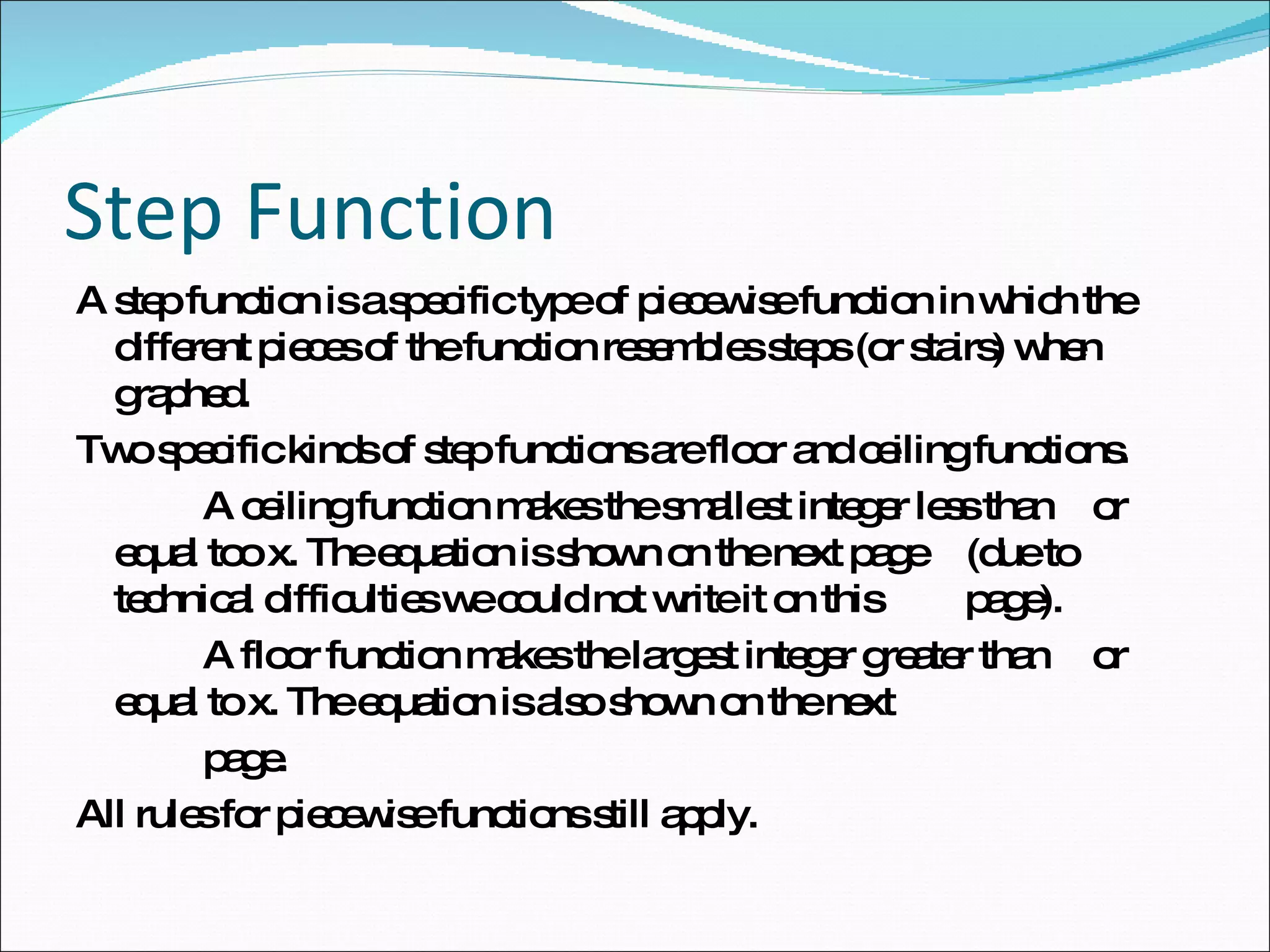 Piecewise And Step Functions | PPT | Physics | Science
