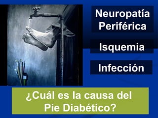 ¿Cuál es la causa del
Pie Diabético?
Neuropatía
Periférica
Isquemia
Infección
 