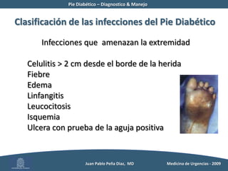 Pie Diabético – Diagnostico & Manejo	Mecanismo de lesiónCabezadel MTM. interóseoM.  LumbricalesCojinetede grasaPielCallosCallos          Juan Pablo Peña Diaz,  MD 	Medicina de Urgencias - 2009