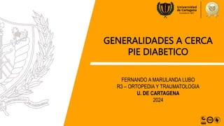 GENERALIDADES A CERCA
PIE DIABETICO
FERNANDO A MARULANDA LUBO
R3 – ORTOPEDIA Y TRAUMATOLOGIA
U. DE CARTAGENA
2024
 