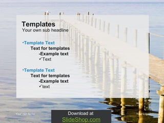 Your own footer Your Logo Template Text Text for templates -Example text  Text Template Text Text for templates -Example text  text Your own sub headline Templates Download at  SlideShop.com 