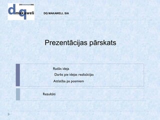 DQ MAKAWELI, SIA
Radās ideja
Darbs pie idejas realizācijas
Attīstība pa posmiem
Rezultāti
Prezentācijas pārskats
 