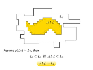 L2
ρ(L1)
L1 ⊆ L2 iff ρ(L1) ⊆ L2
Assume ρ(L2) = L2, then
ρ(L2) = L2
 
