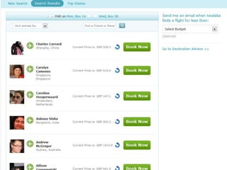 Screenshot liste vols trouvés amis prix