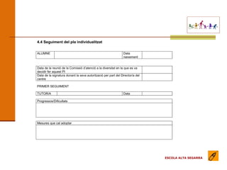 EL MODEL DE L’ESCOLA (apartats) ESCOLA ALTA SEGARRA 