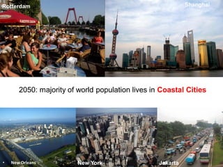 • New Orleans New York
Rotterdam
Source: Rode Delta’s
2050: majority of world population lives in Coastal Cities
Jakarta
Shanghai
 