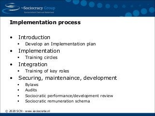 Implementation process
• Introduction
▪ Develop an Implementation plan
• Implementation
▪ Training circles
• Integration
▪...