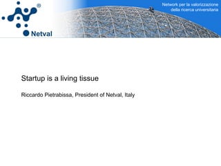 Network per la valorizzazione
                                                       della ricerca universitaria




Startup is a living tissue

Riccardo Pietrabissa, President of Netval, Italy
 